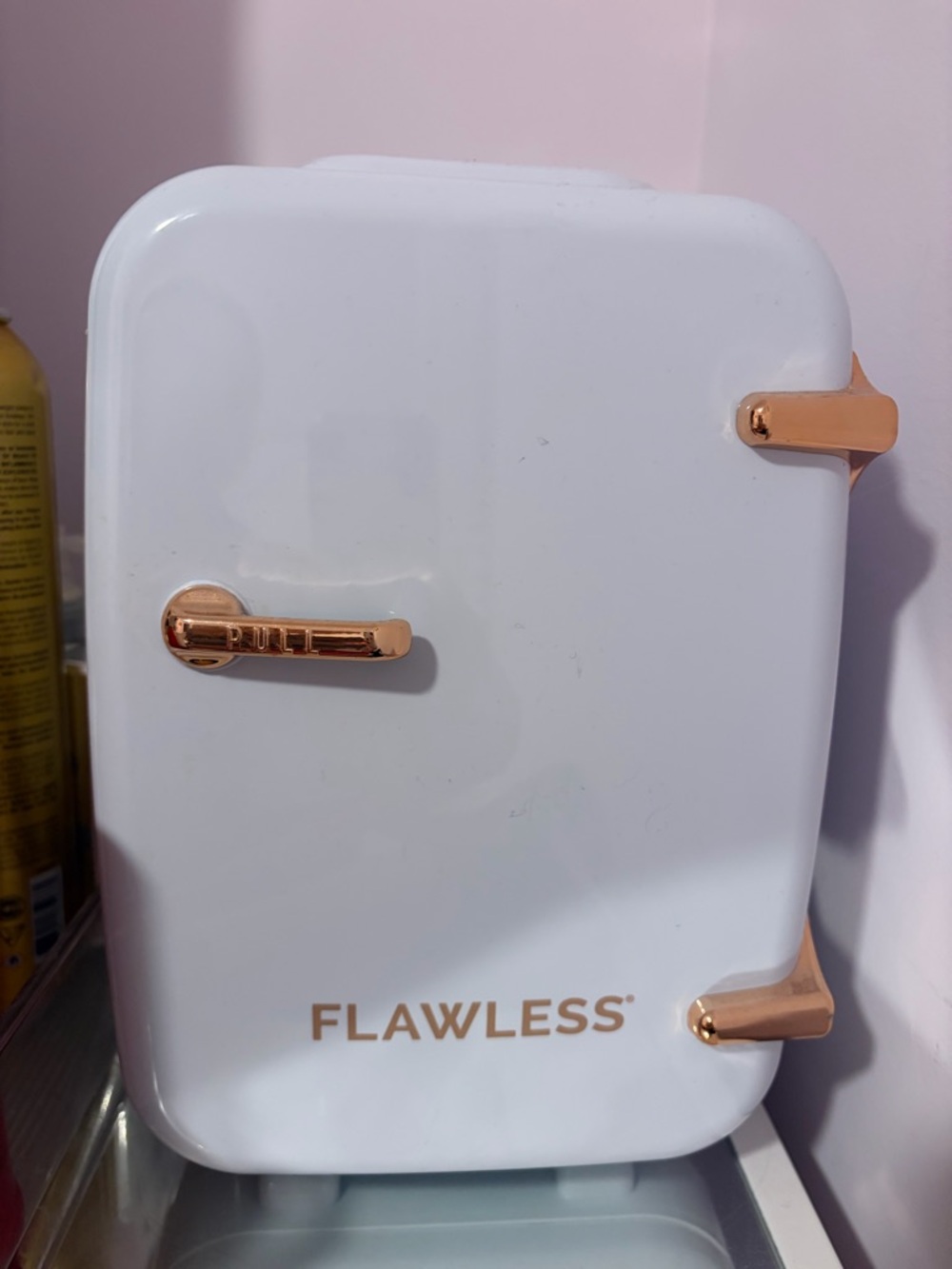Flawless White Mini Fridge with Rose Gold Accents